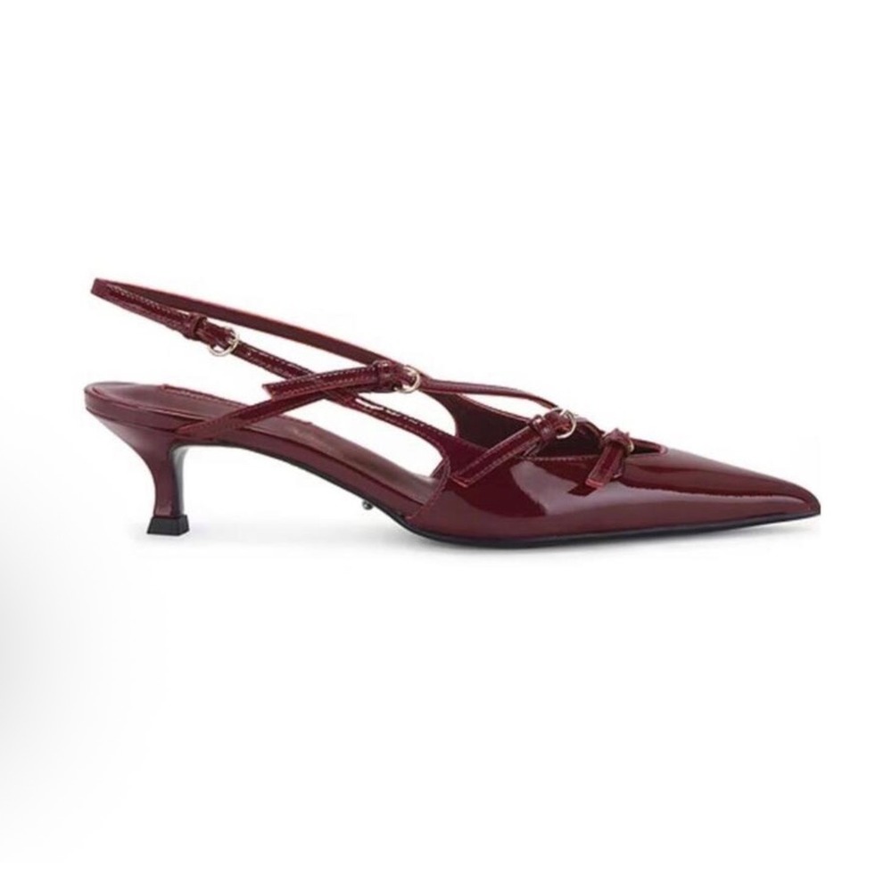 Tony Bianco Koko Bordeaux Patent Leather Pointed Toe Kitten Heel Slingback 10